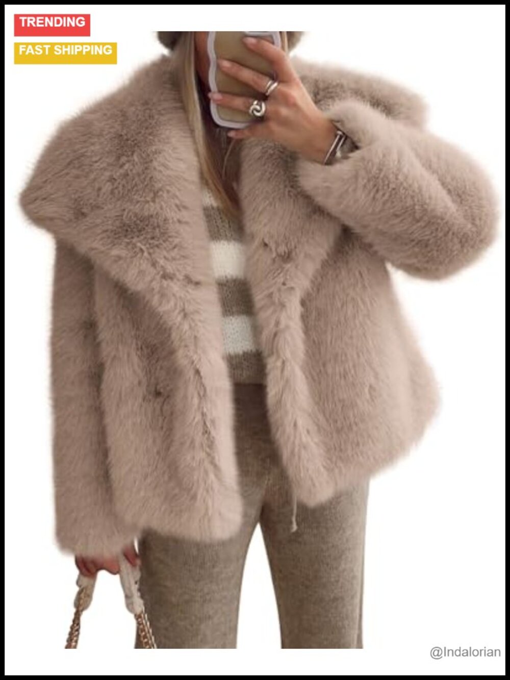 Faux Fur Oversized Winter Coat Button Down Long Sleeve